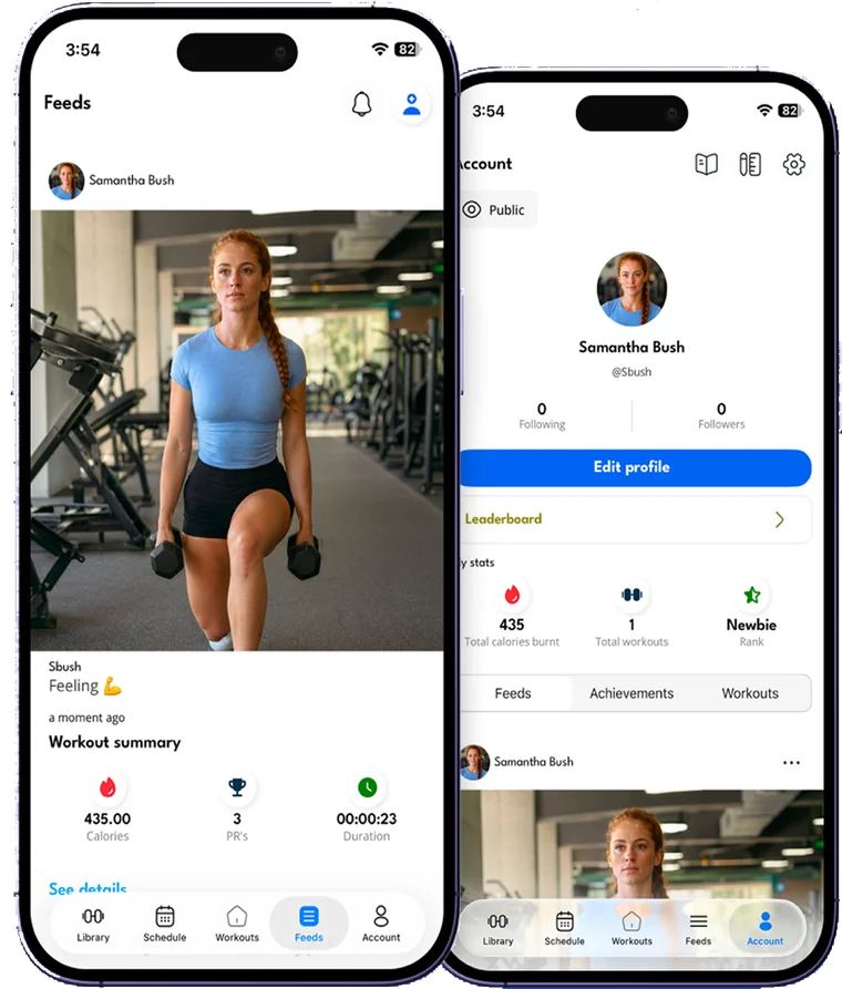 Gymbie workout feed — share finished workouts with photos, comments and likes