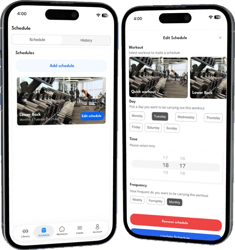 Gymbie workout scheduler — plan workouts on set days with reminders